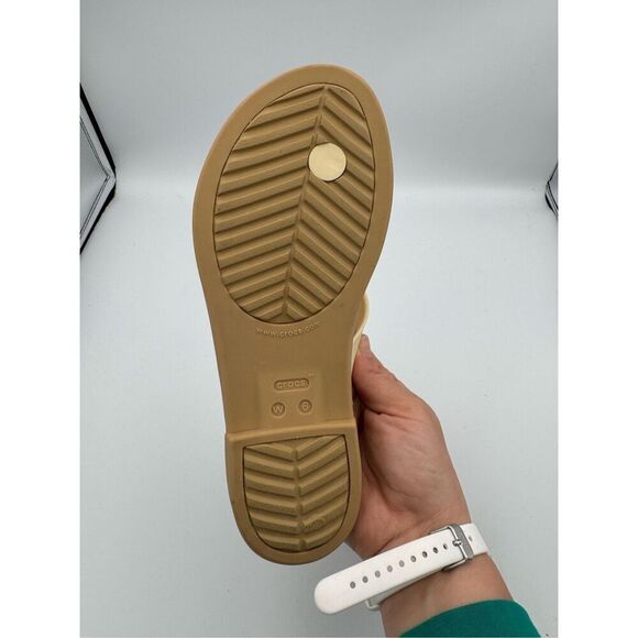 Crocs Womens Beige Iconic Comfort Tulum Flip Flops Sandals Size 6W - Picture 5 of 7